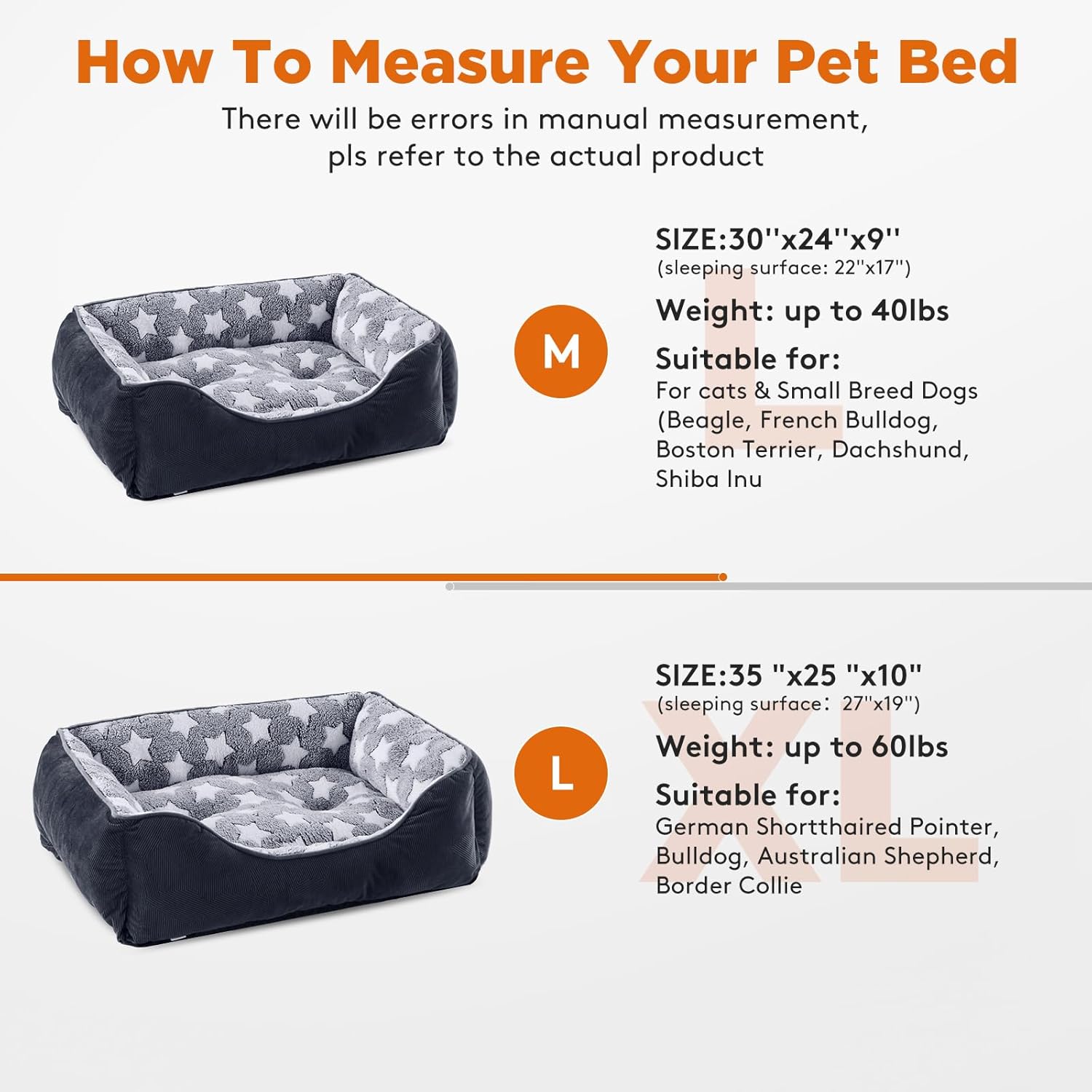 GASUR Cama rectangular para perros grandes, acogedora cama lavable, sofá...