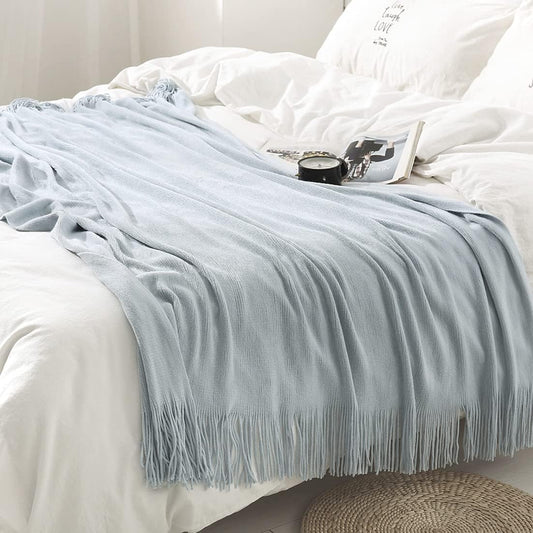 Homiest - Manta decorativa de punto con flecos, suave y acogedora manta con...