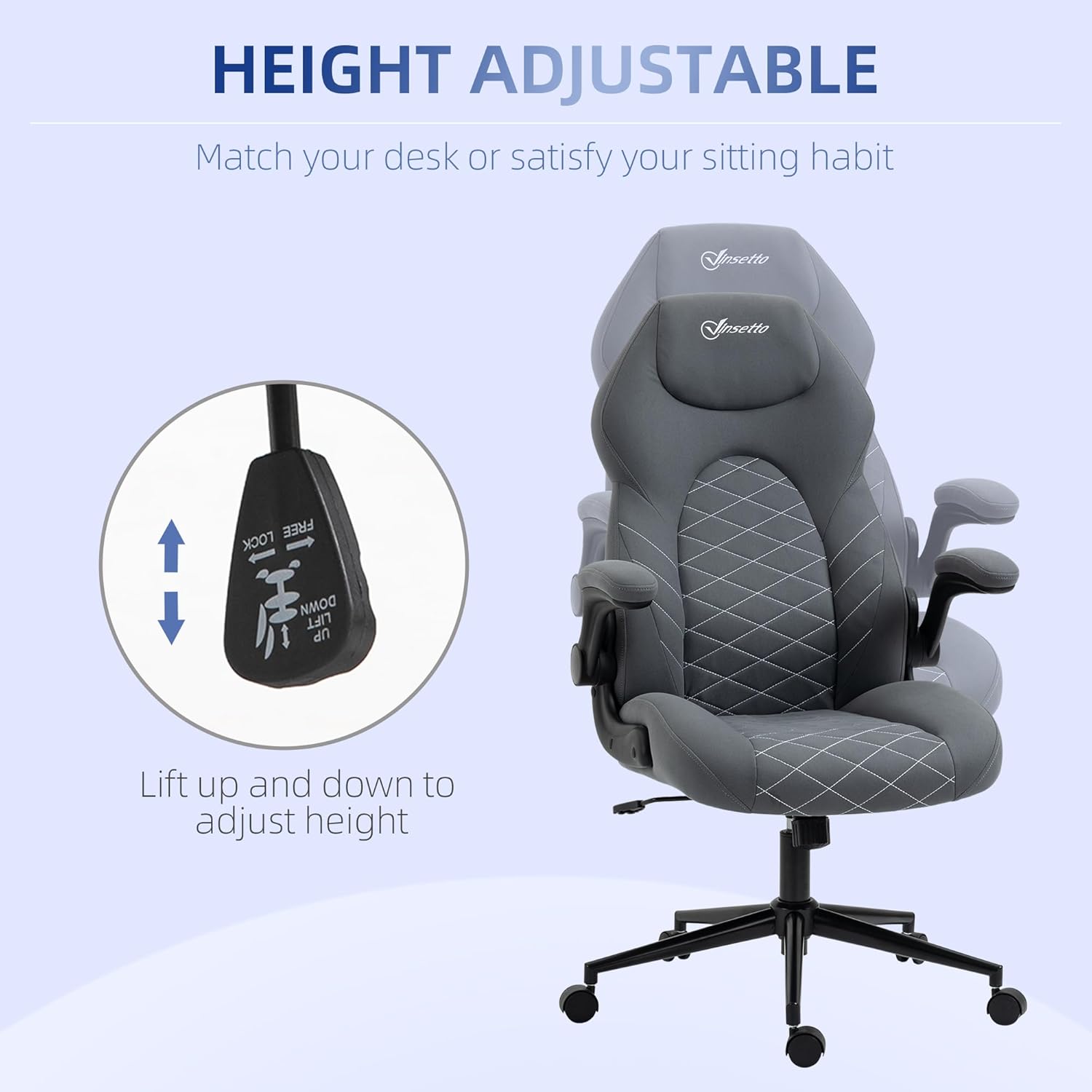 Vinsetto Silla de juegos con brazo abatible, silla de computadora de escritorio...