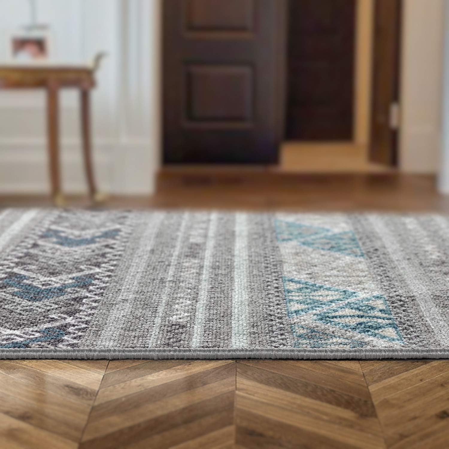 Alfombra de área antideslizante con base de goma, diseño geométrico marroquí de