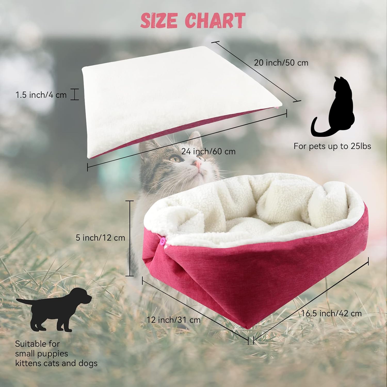 Cama autocalentable para gatos, tapete convertible para gatos, cama ligera para...