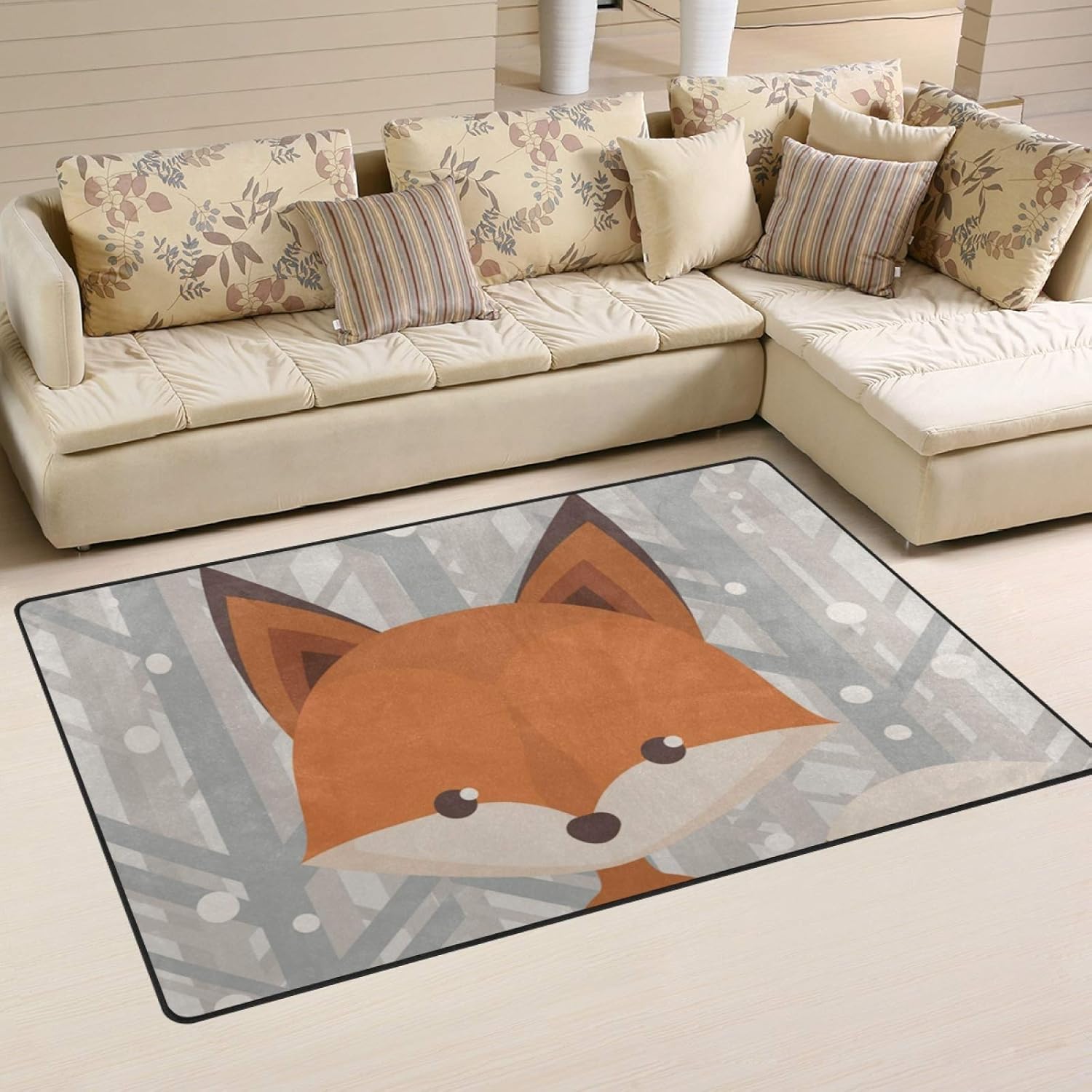Alfombra ligera estampada decorativa contemporánea con diseño de zorro de...