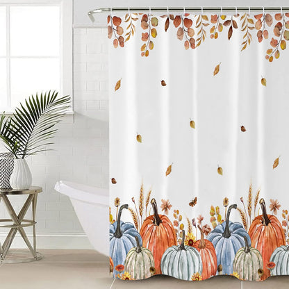 Fall Thanksgiving Shower Curtain, Waterproof Washable Boho Funny Cute Shower