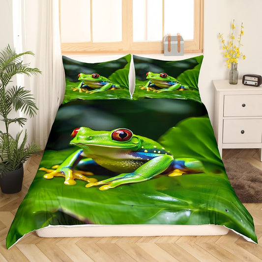 Juego de ropa de cama de rana tropical anfibio con rana de árbol para niños y...