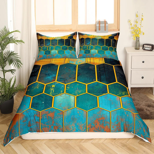 Erosebridal Juego de ropa de cama hexagonal, juego de funda de edredón de...