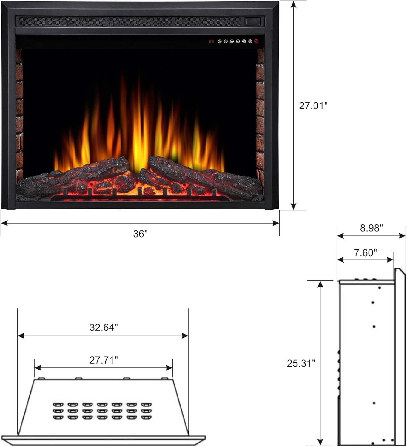 Inserto de chimenea eléctrica de 36 pulgadas, calentador de chimenea eléctrico