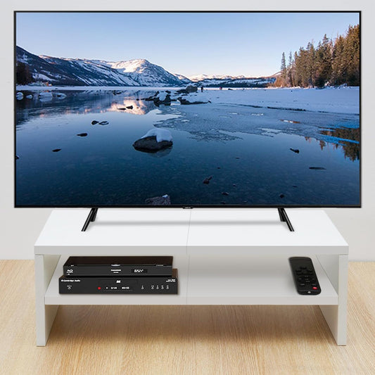Soporte de madera para monitor de 2 niveles, soporte blanco para computadora