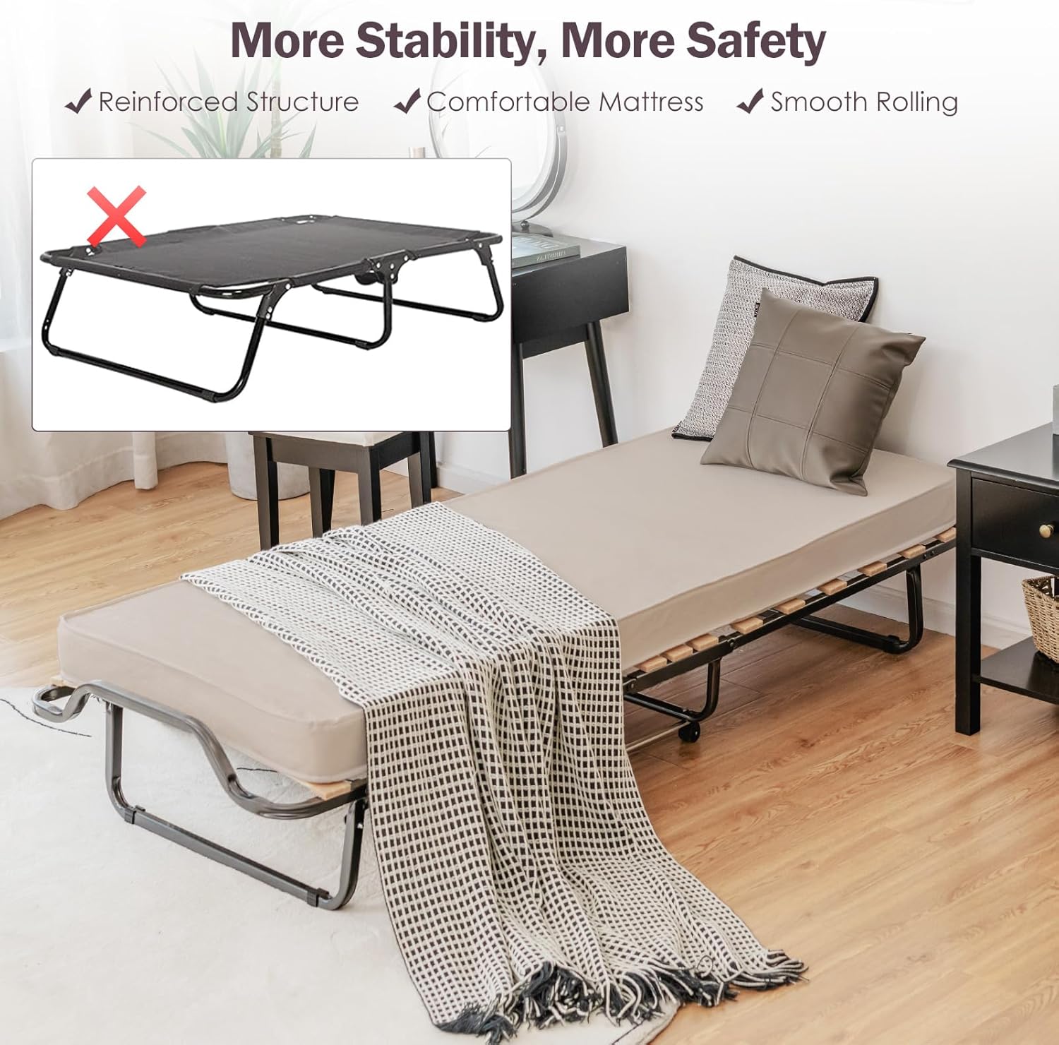 Cama plegable con colchones de 4 pulgadas para adultos, cama individual