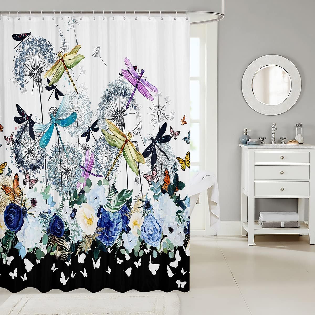Regalos de libélula para mujer, cortina de baño de diente de león, colorida...