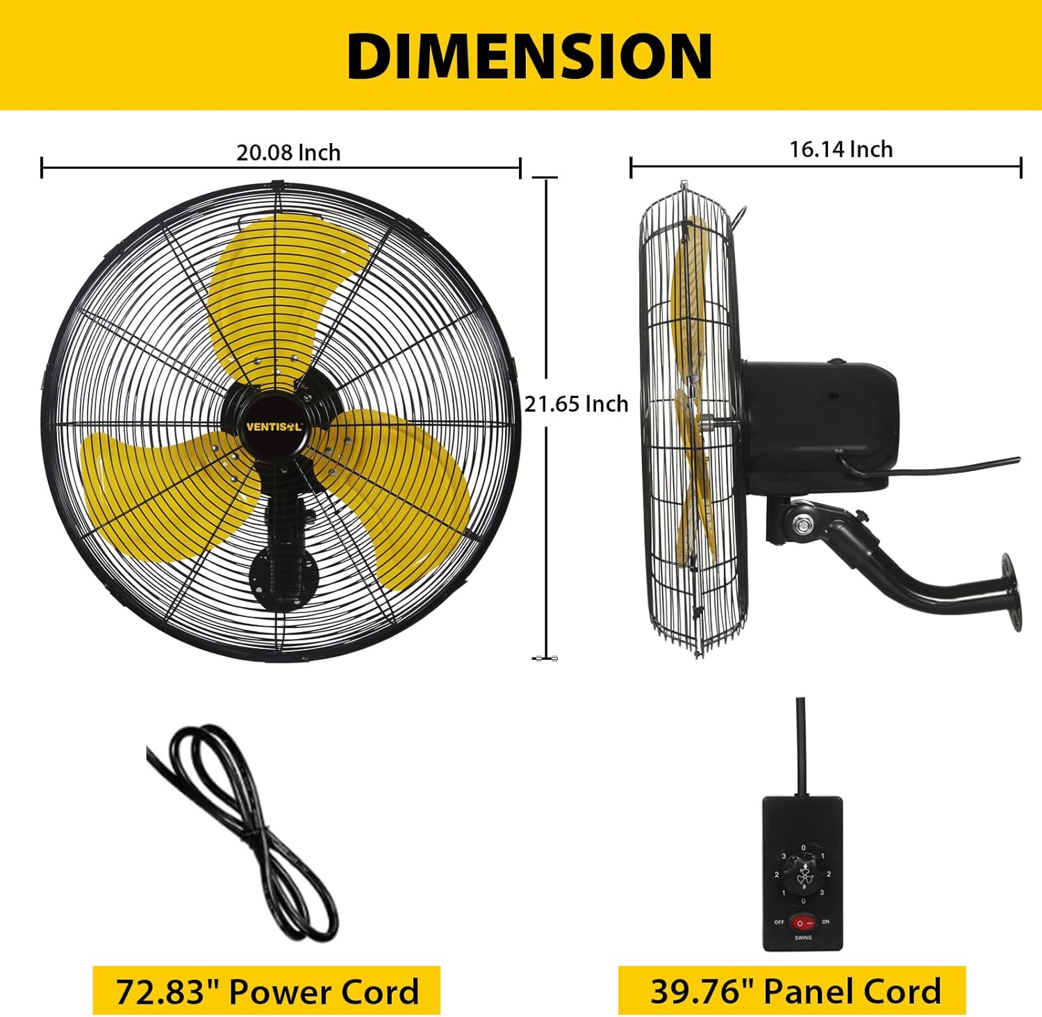 VENTISOL Ventilador oscilante de alta velocidad de 18 pulgadas, 3 velocidades,...