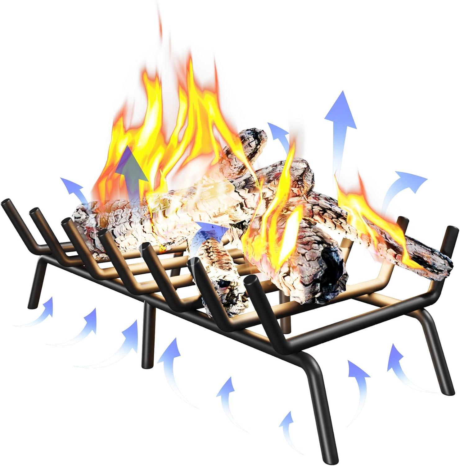 Rejilla para chimenea de 24 pulgadas, soporte para leña, rejilla de estufa de