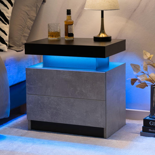 Mesita de noche LED mesita de noche con luces LED, mesa auxiliar moderna con 2...