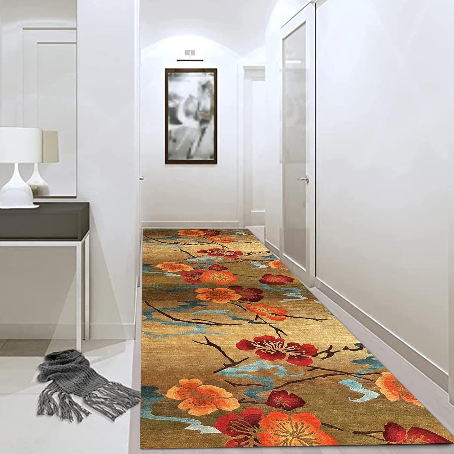 Alfombra de pasillo vintage con parte trasera antideslizante, alfombra duradera...