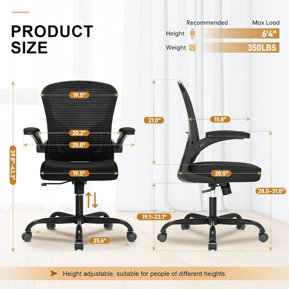 Silla de oficina Synorla Negro con reposabrazos abatibles
