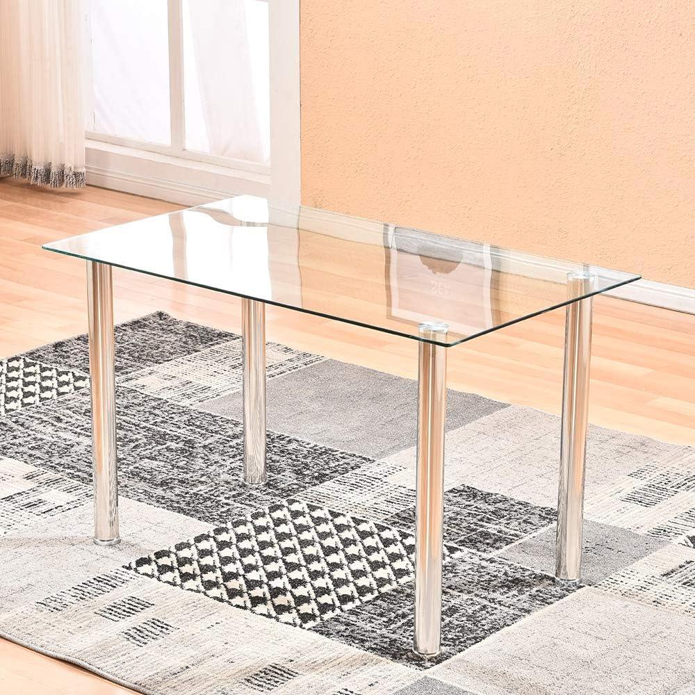 Juego de mesa de comedor de 7 piezas, moderna mesa de comedor de cristal con 6