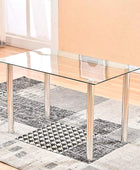 Juego de mesa de comedor de 7 piezas, moderna mesa de comedor de cristal con 6