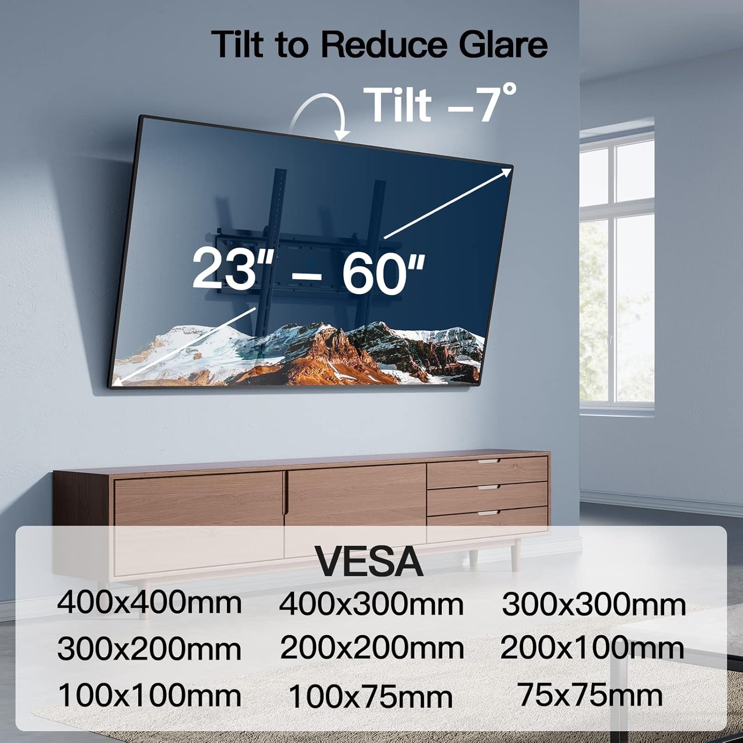 PERLESMITH - Soporte de pared reclinable para TV pantalla plana, LED, LCD, OLED...