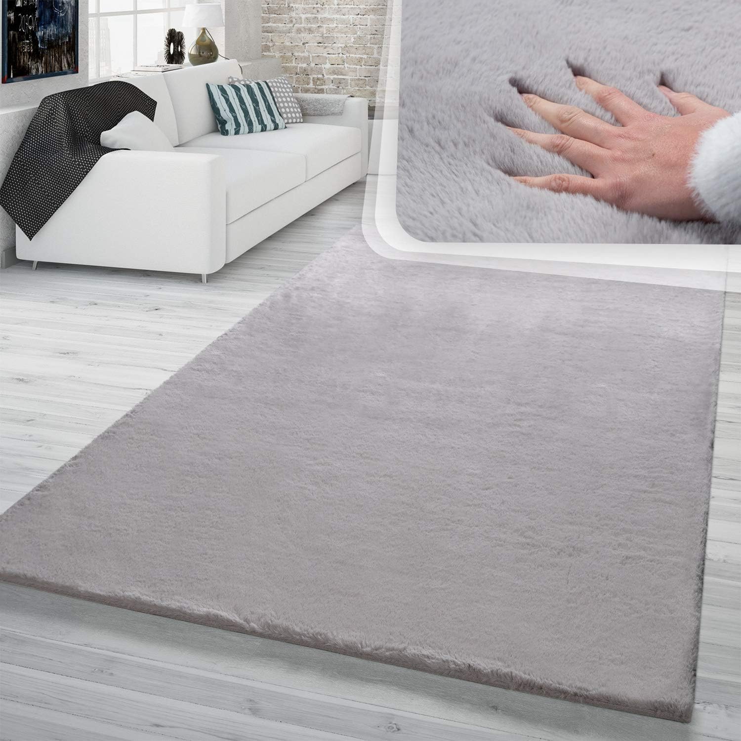Paco Home Alfombra de pelo sintético súper suave en gris sólido, tamaño 6'7" x...
