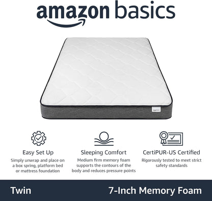 Tienda Basics Colchón de espuma viscoelástica premium, certificado CertiPUR-US,