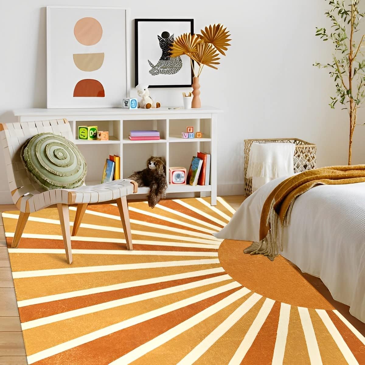 Lahome Alfombra lavable a máquina con estampado solar, 5 x 7 pies, para sala de...
