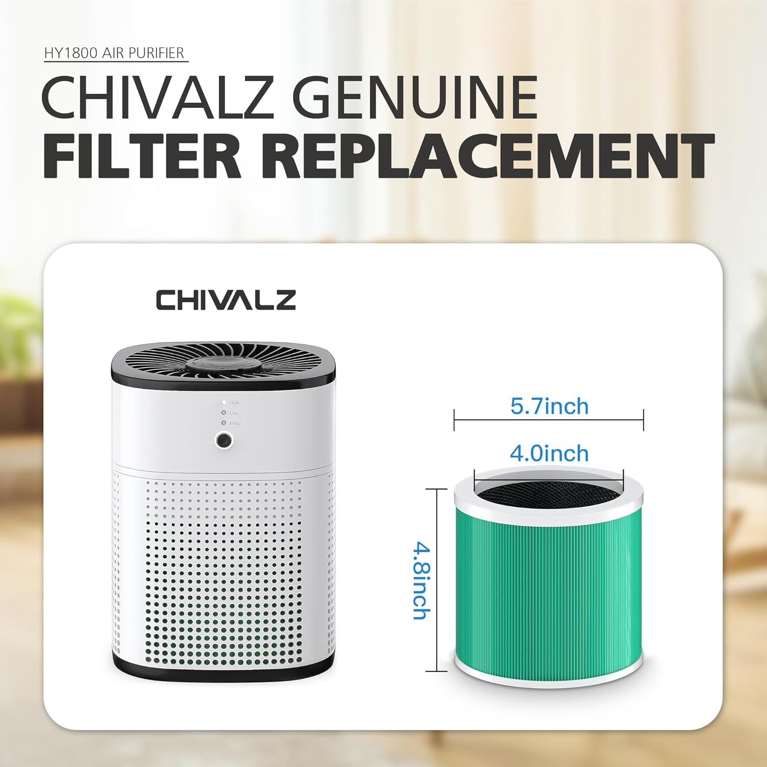 CHIVALZ Filtro de repuesto para purificador de aire HY1800, filtración 3 en 1,...