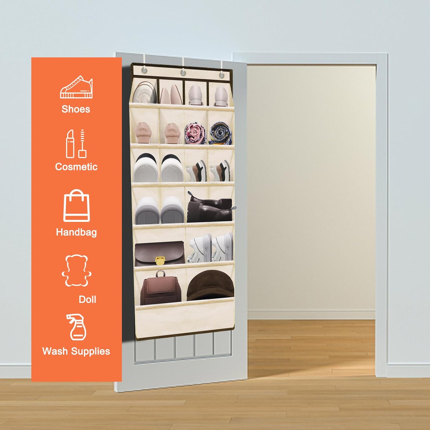 Organizador de zapatos para colocar sobre la puerta con bolsillo grande,