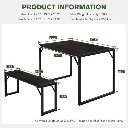 Juego de mesa de comedor de 3 piezas de 47.2 pulgadas para 4-6, mesa de cocina