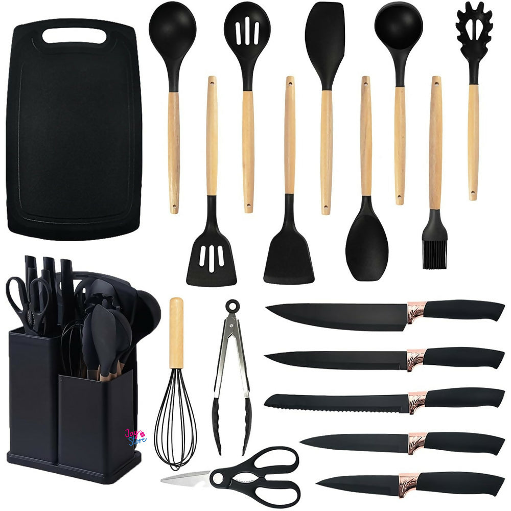 Setx19 Utensilios de Cocina Silicona Cuchillos Cucharones Tabla