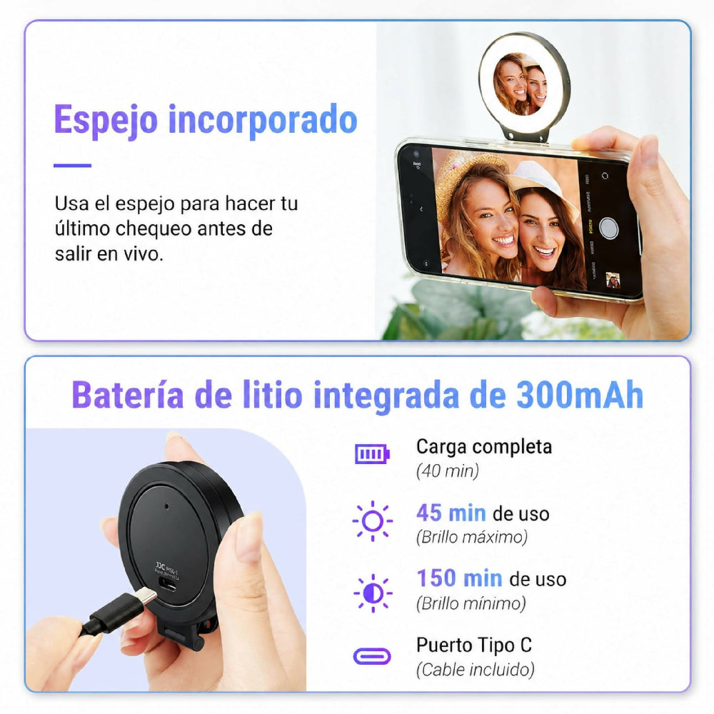 Aro De Luz Magnética Para Selfie W50 Con Brillo Ajustable Y Clip