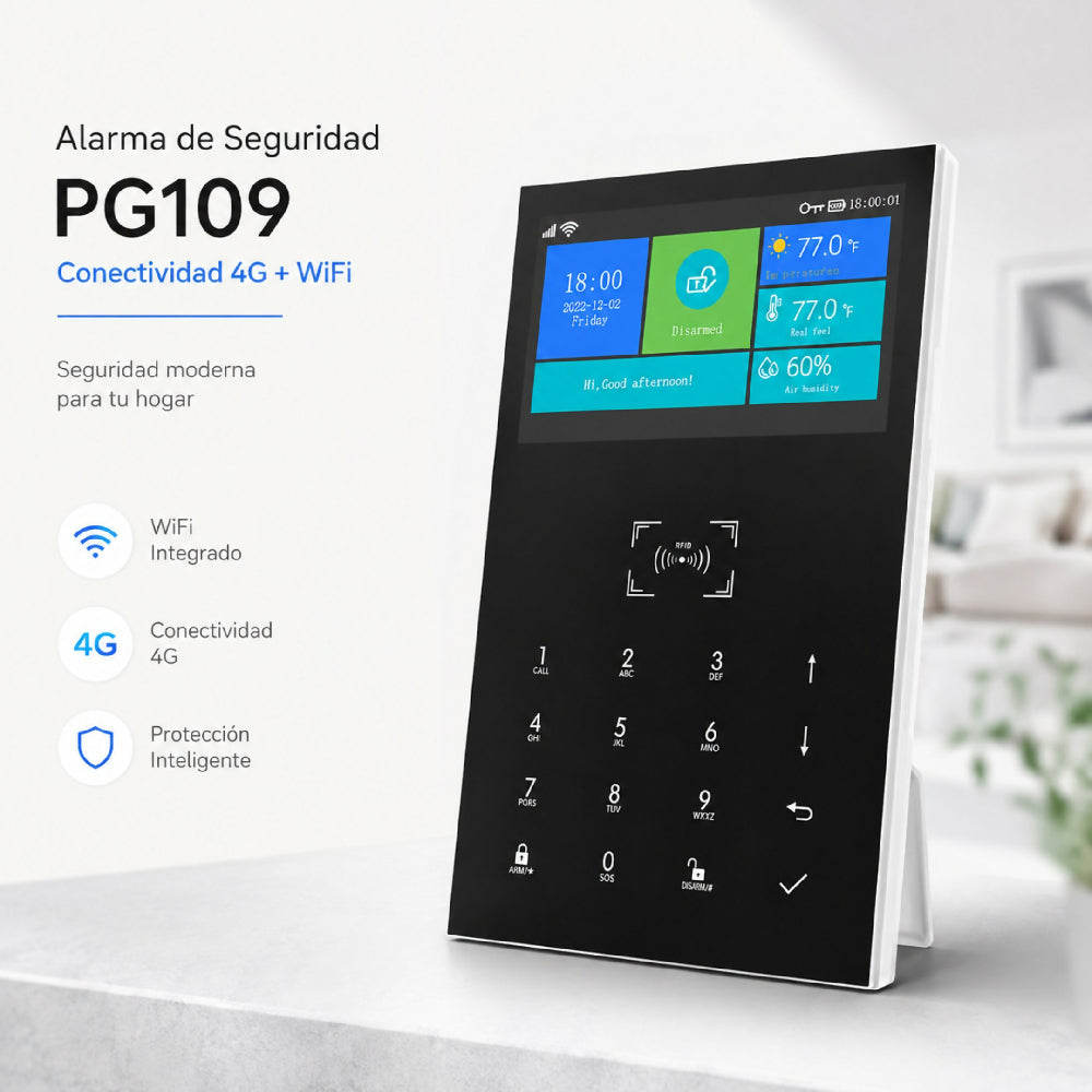 Sistema De Alarma De Seguridad PG109 4G Y WiFi Con Pantalla Tactil