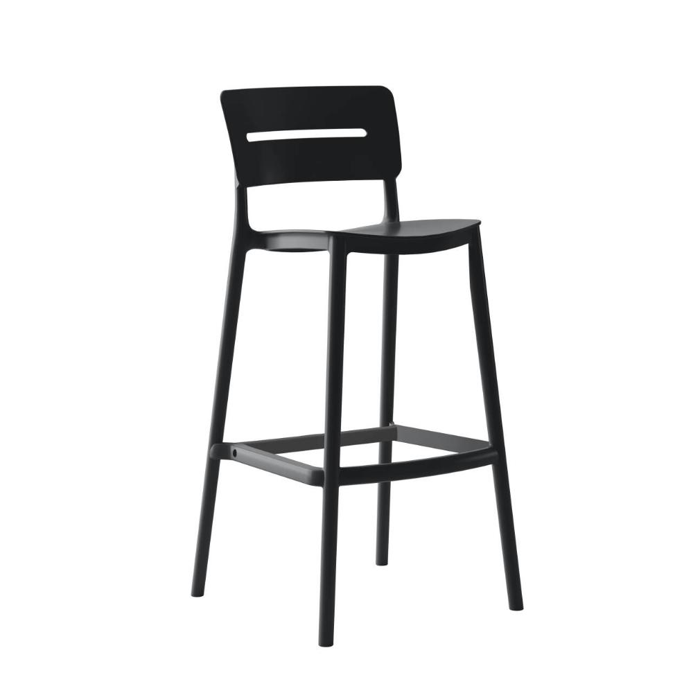 Silla para Bar Manila, Negro, con Espaldar Rectangular y Diseño Moderno