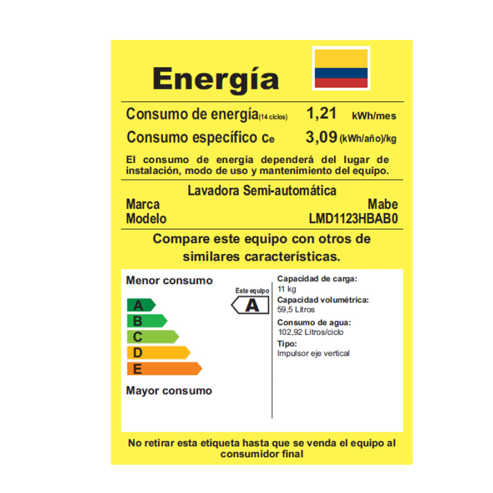 Lavadora Semiautomática de 13 Kg 28 Libras Blanco.
