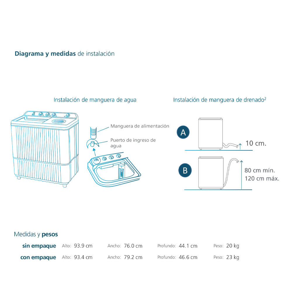 Lavadora Semiautomática de 13 Kg 28 Libras Blanco.