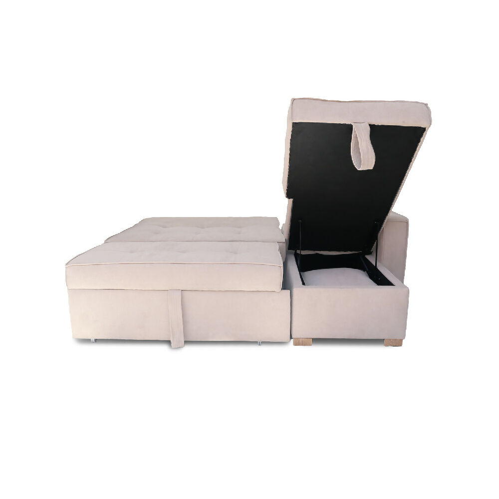 Esquinero Baúl Marsella Multifuncional Reclinable Derecho Beige + Cojines Decorativos