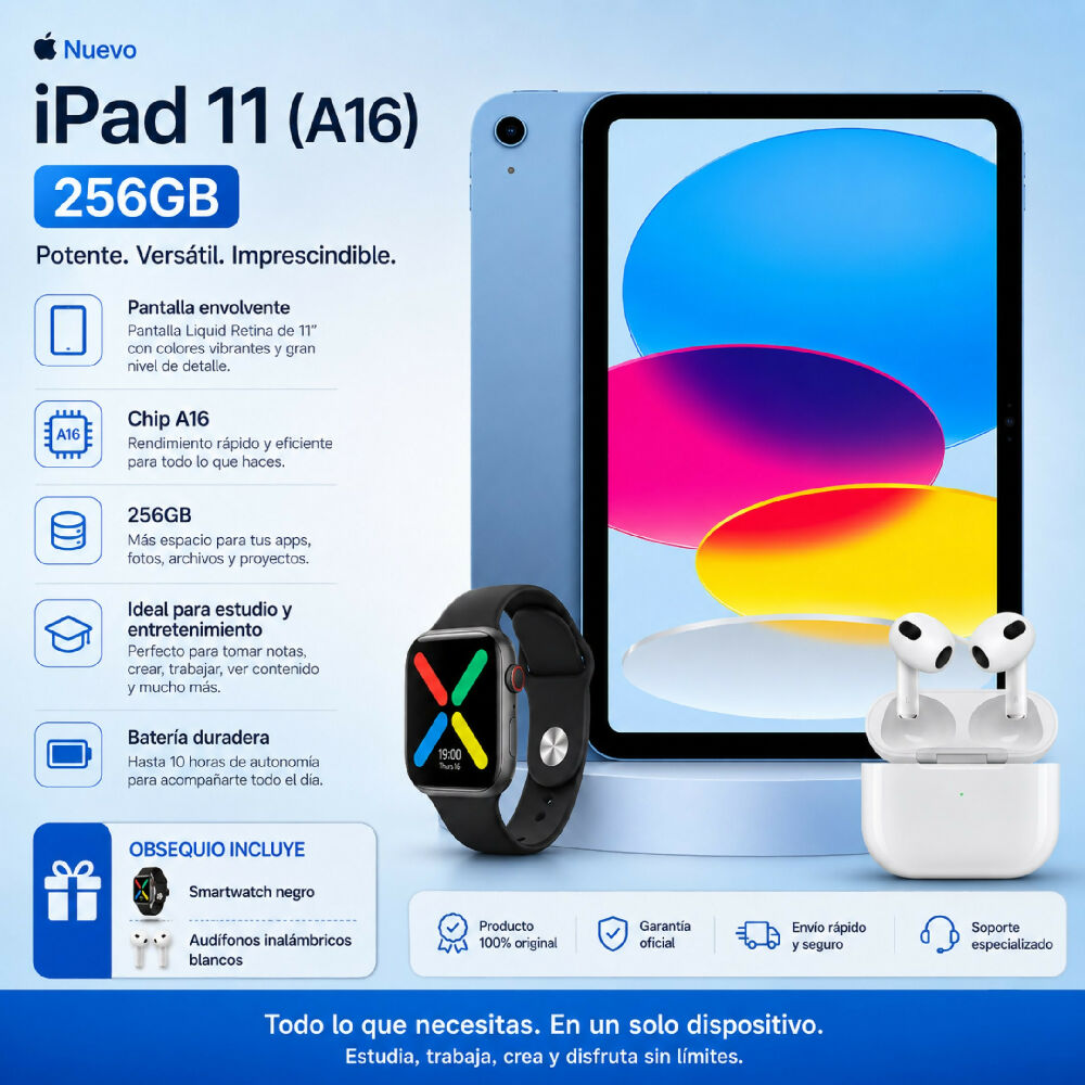 Tablet Apple IPad 11 Pulgadas 256gb A16 + Obsequio Smartwatch Y Audífonos Celeste