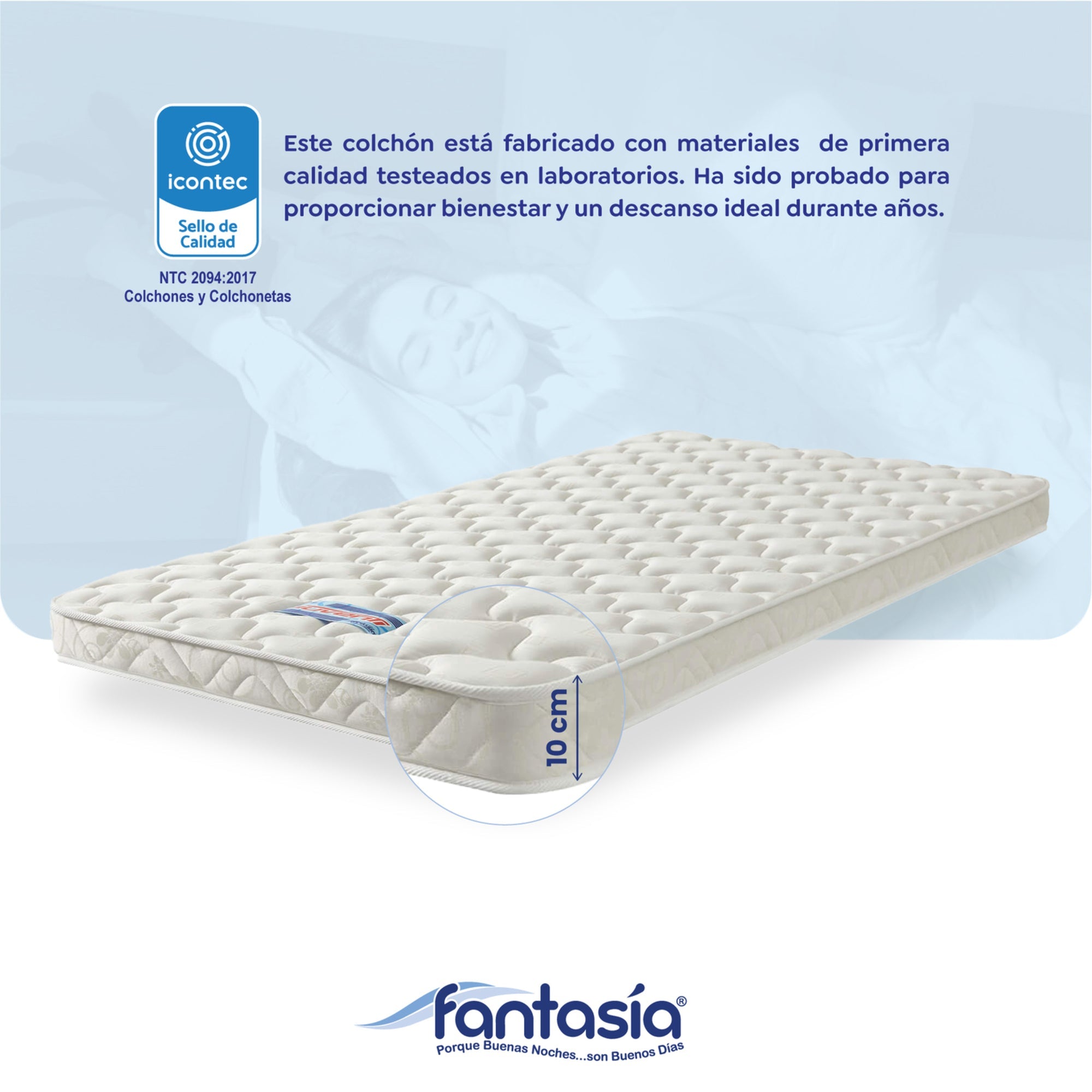 Colchóneta Juventi Sin Resorte de 90X190X10 Cm Marca Fantasía