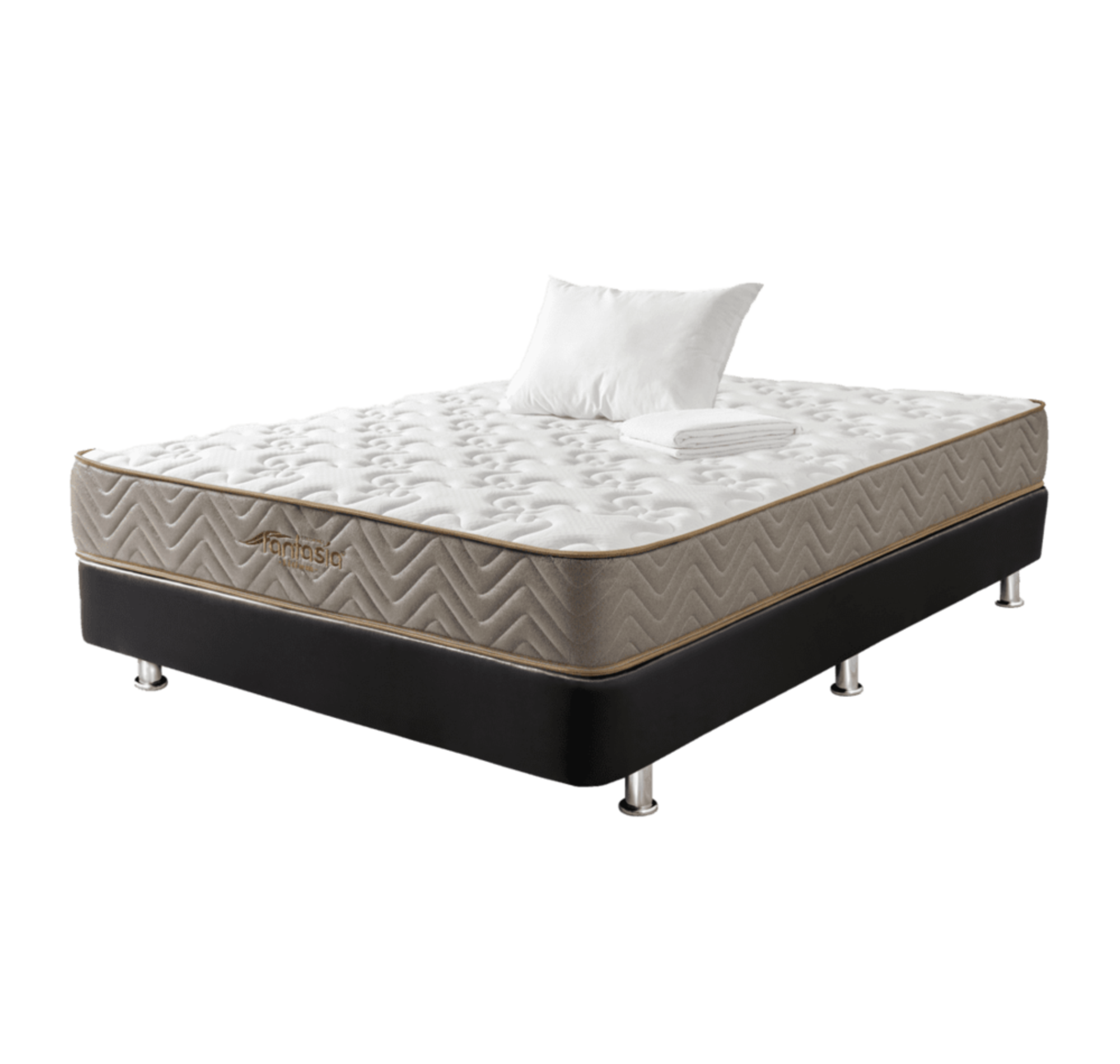 Combo Colchón Litium 120X190Cm + Base Cama Tipo Cuero Negro + Almohada Economica+Protector Damasco Marca Fantasía