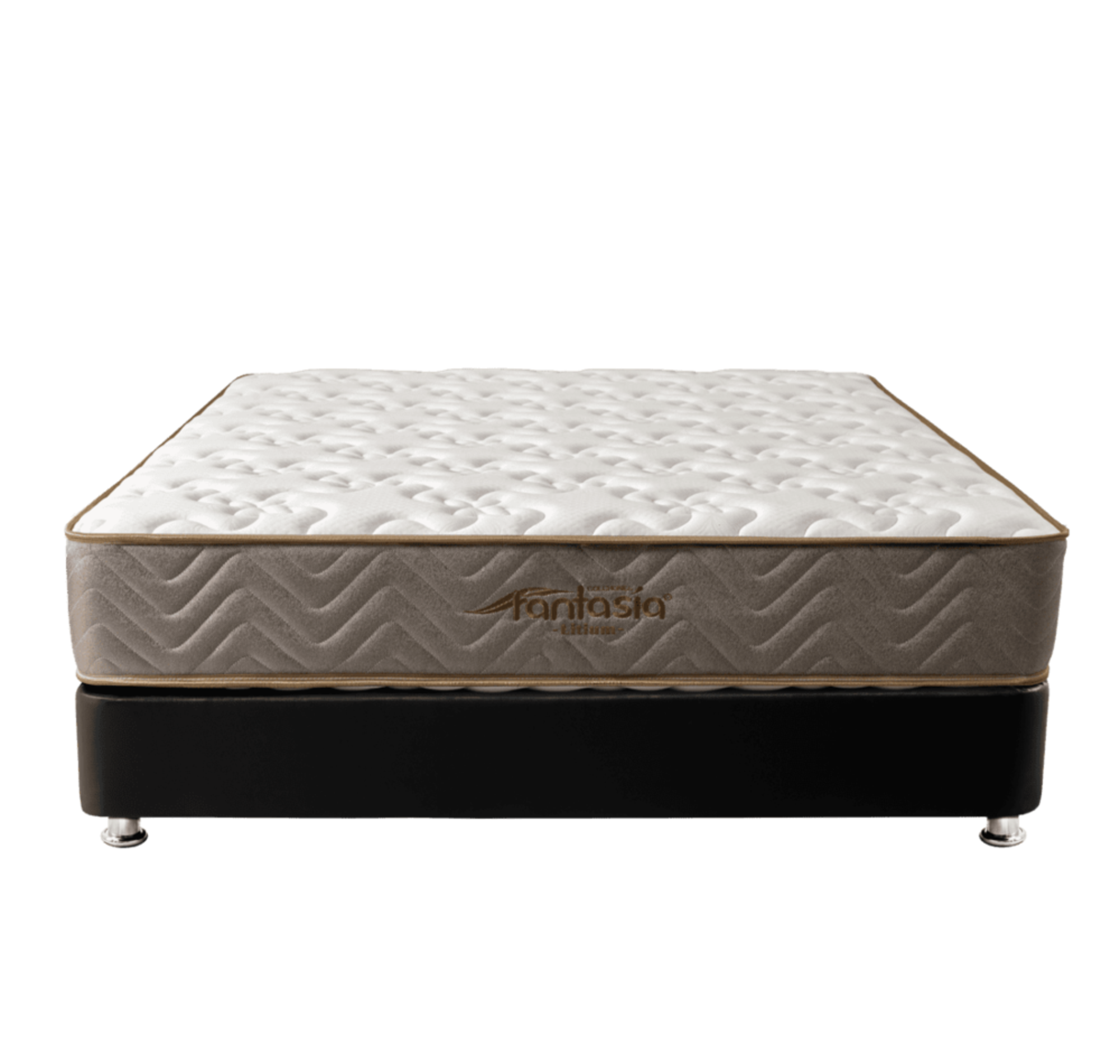 Combo Colchón Litium 120X190Cm + Base Cama Tipo Cuero Negro + Almohada Economica+Protector Damasco Marca Fantasía