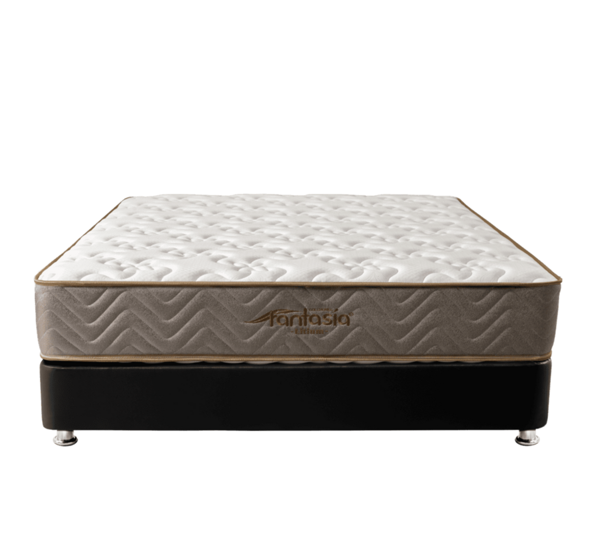 Combo Colchón Litium 140X190 Cm + Base Cama Tipo Cuero Negro + Almohada Economica + Protector Damasco  Marca Fantasía