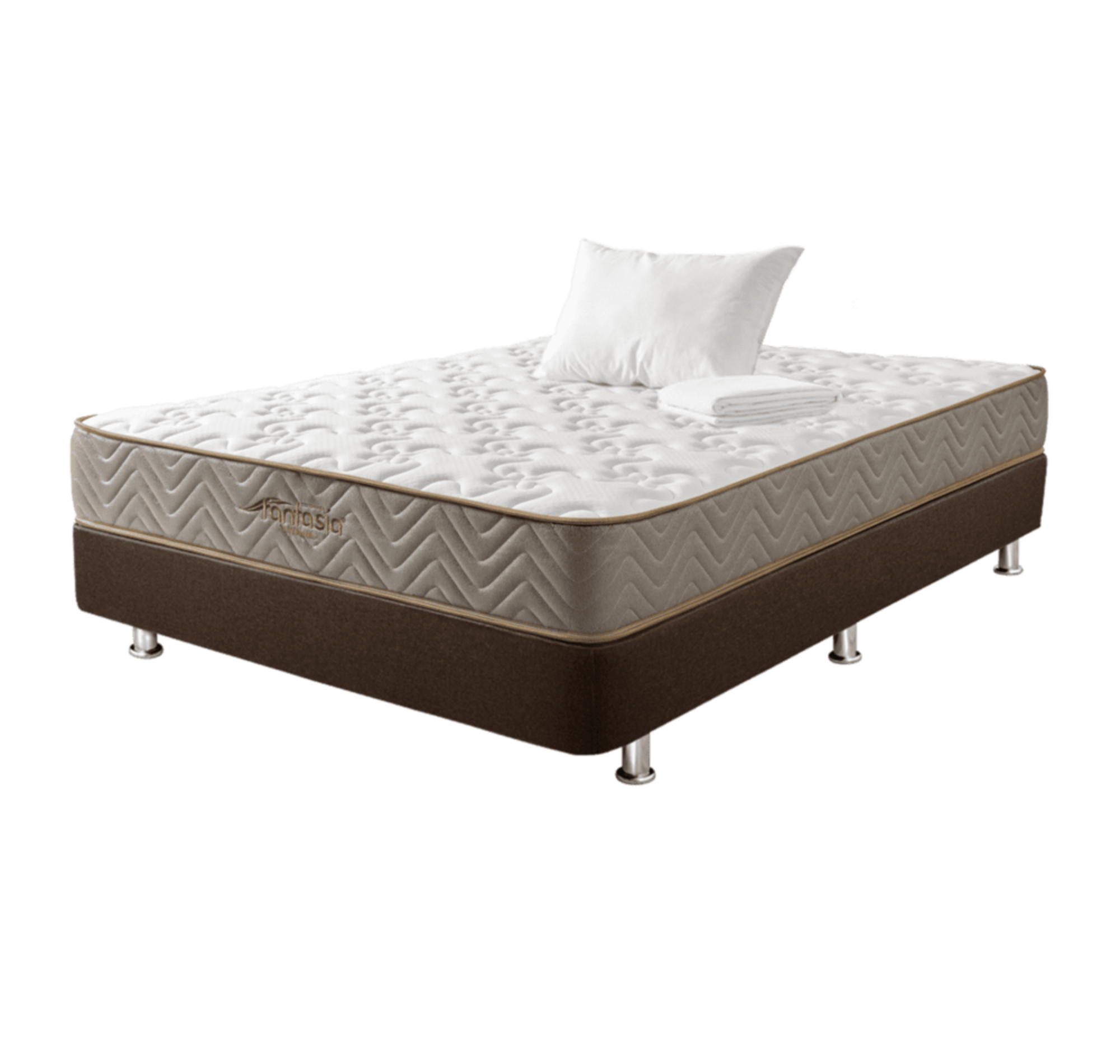 Combo Colchón Litium 100X190 Cm + Base Cama Lino Cafe + Almohada Economica + Protector Damasco Marca Fantasía