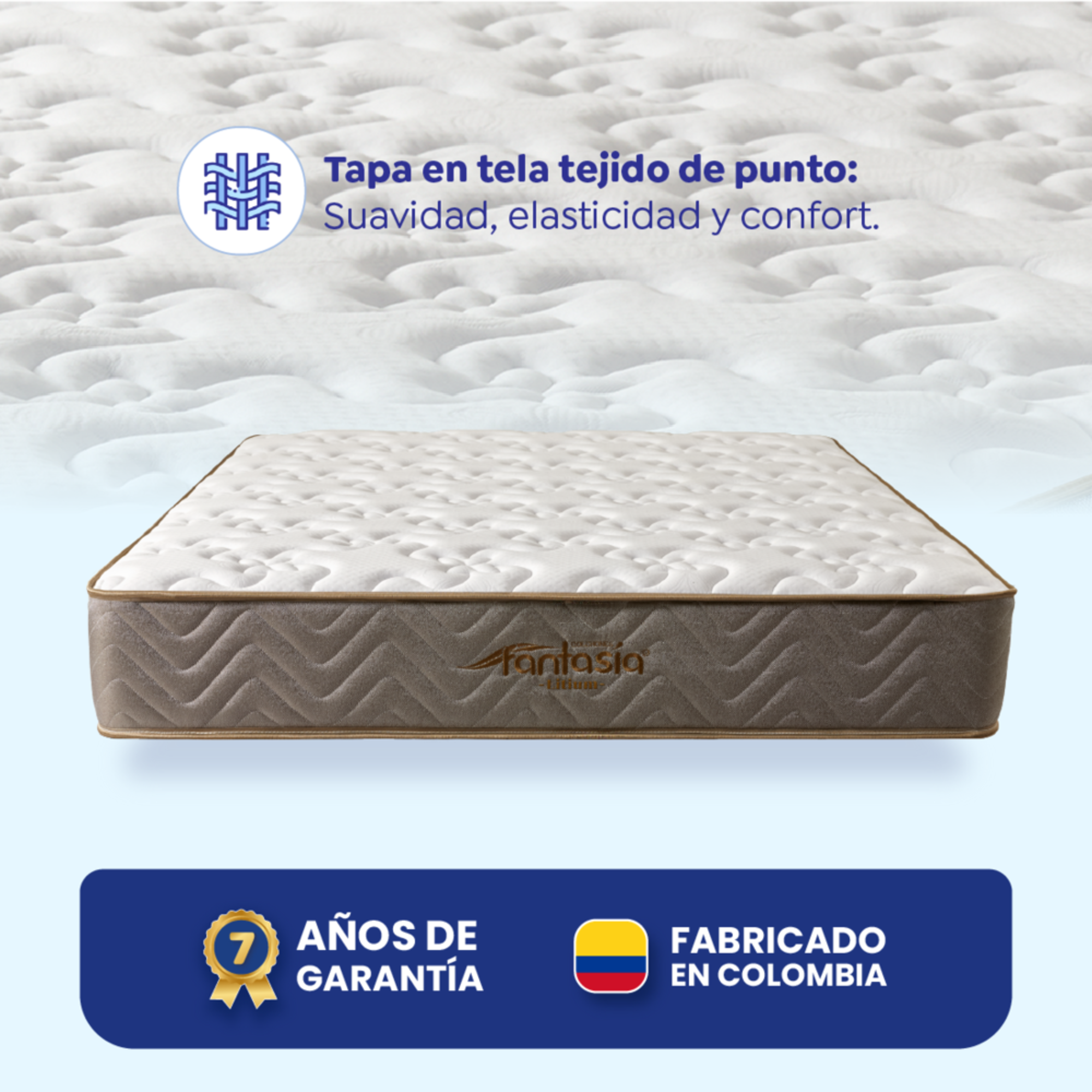 Combo Colchón Litium 100X190 Cm + Base Cama Lino Cafe + Almohada Economica + Protector Damasco Marca Fantasía