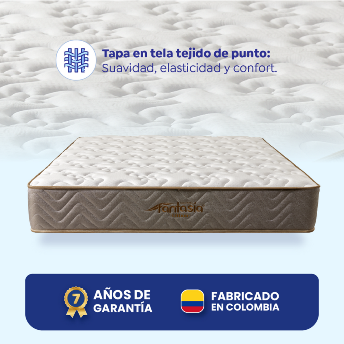 Combo Colchón Litium 120X190 Cm + Base Cama Lino Cafe + Almohada Economica + Protector Damasco Marca Fantasía