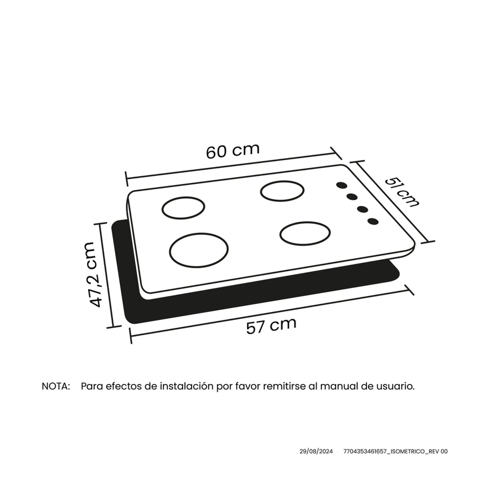 Estufa De Empotrar Haceb inox 60x51 cm, Hierro Fundido a Gas Propano