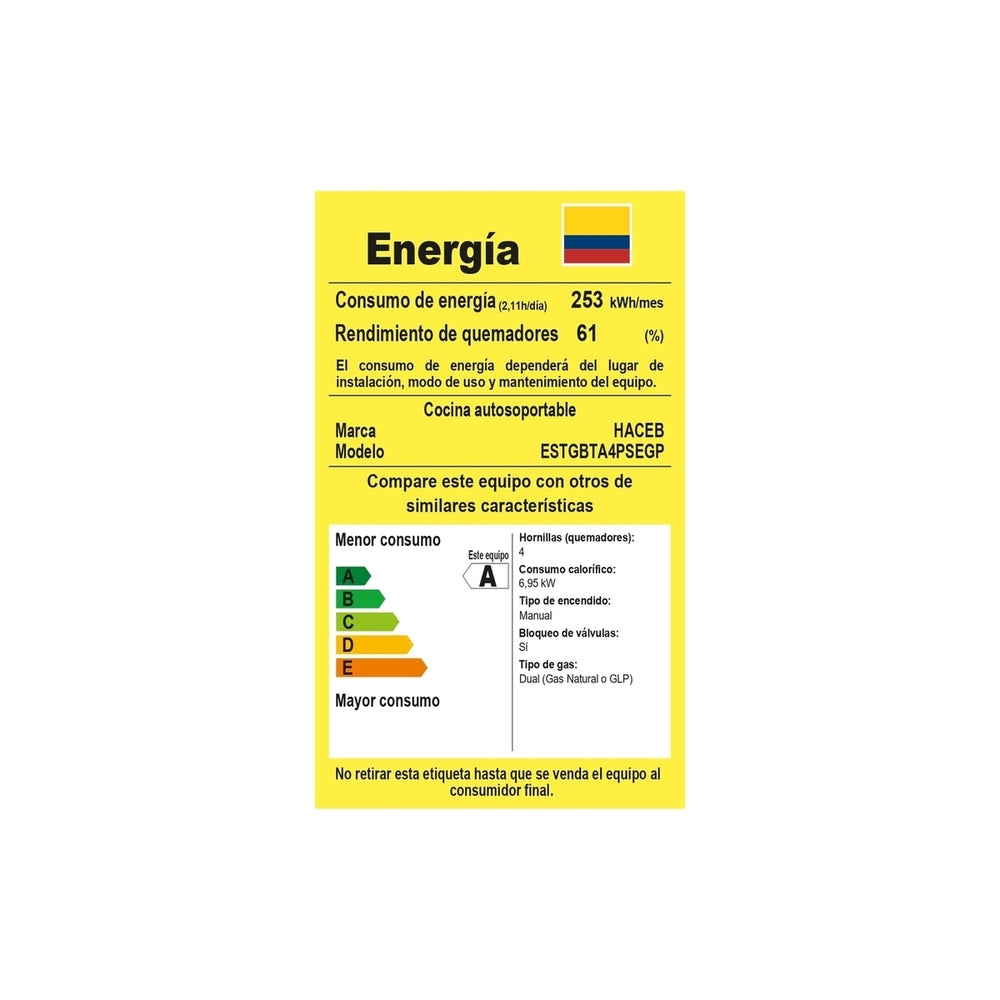 Estufa Gabinete Torre 50 cm Gas Propano Haceb, Negro