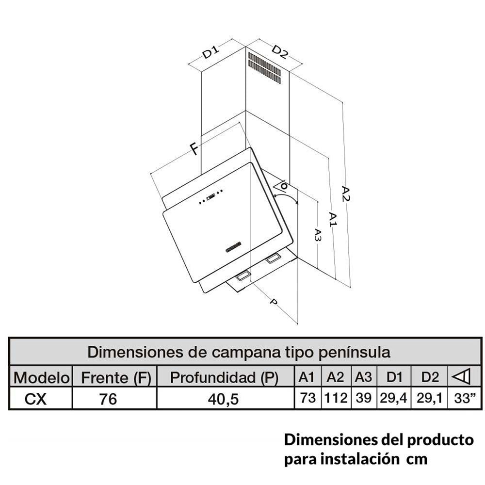 Campana Península en Cristal Negro 76 cm 3 Velocidades