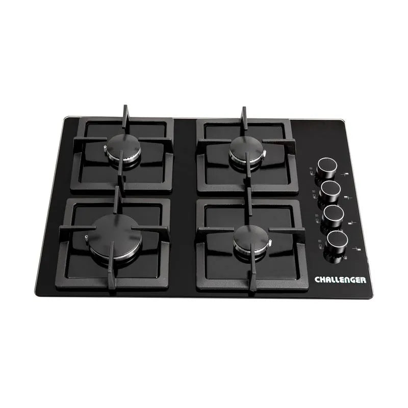 Estufa Empotrar Vidrio Negro 4 Puestos 60cm Gas Natural Challenger Sq6759