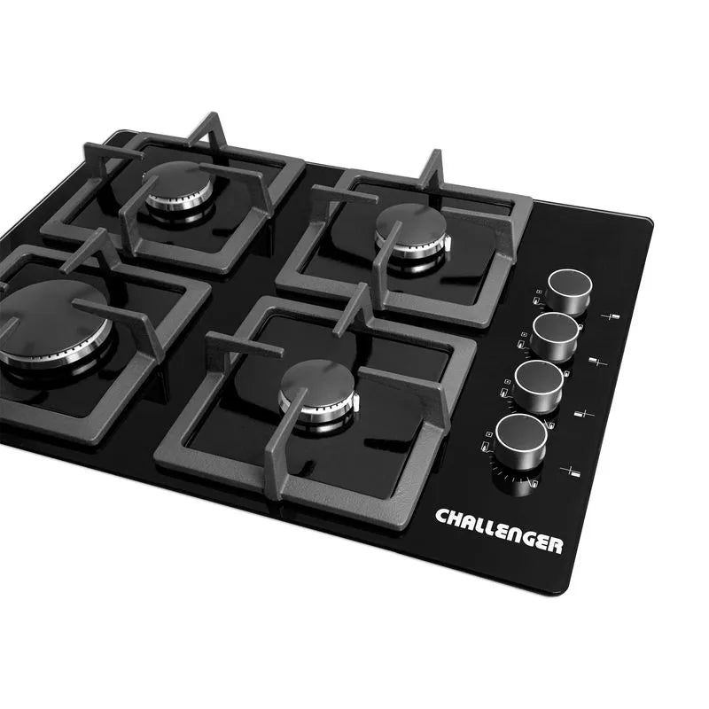 Estufa Empotrar Vidrio Negro 4 Puestos 60cm Gas Natural Challenger Sq6759