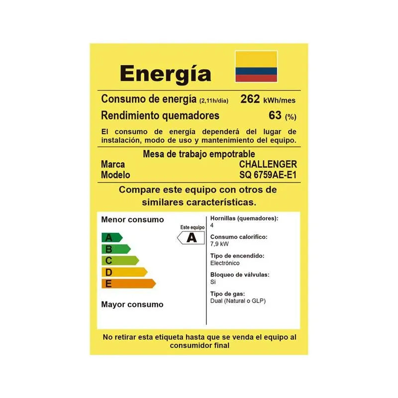 Estufa Empotrar Vidrio Negro 4 Puestos 60cm Gas Natural Challenger Sq6759