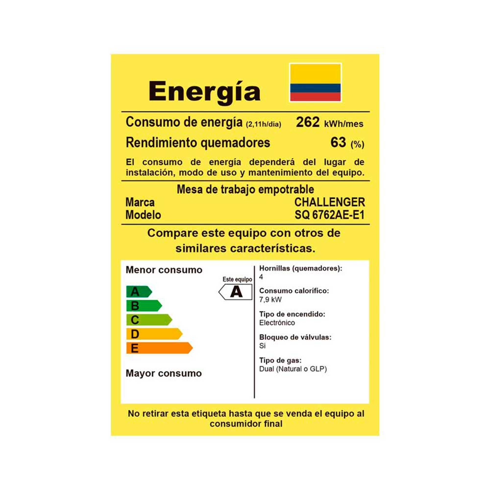 Estufa De Empotrar Challenger 60cms 4 Puestos Gas Natural, Negro