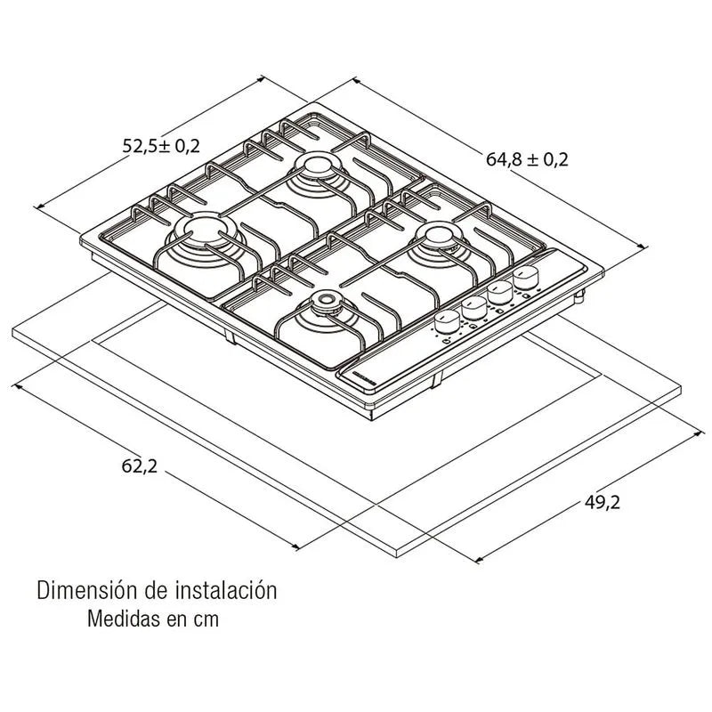Estufa Empotrar Inox 4 Puestos 65cm Gas Natural Challenger Ss6640